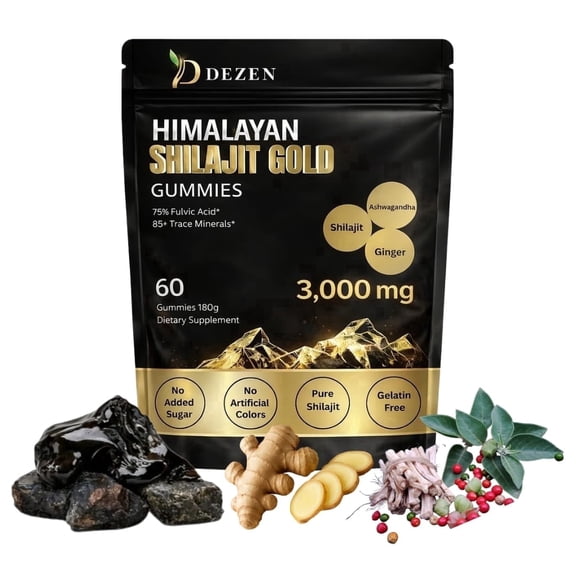 Natural Himalayan Shilajit Gummies 3000mg with Ashwagandha, Ginger & Turmeric, Wellness Supplement, 60 Pcs