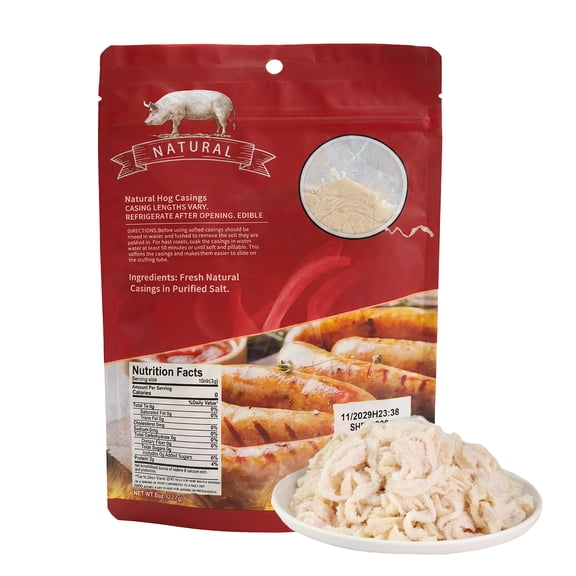 Natural Hog Casings for Sausage Making – 1.6"Diameter, Stuff 35 lbs Meat – Bratwurst, Chorizo, Italian Sausage, Hot Dogs