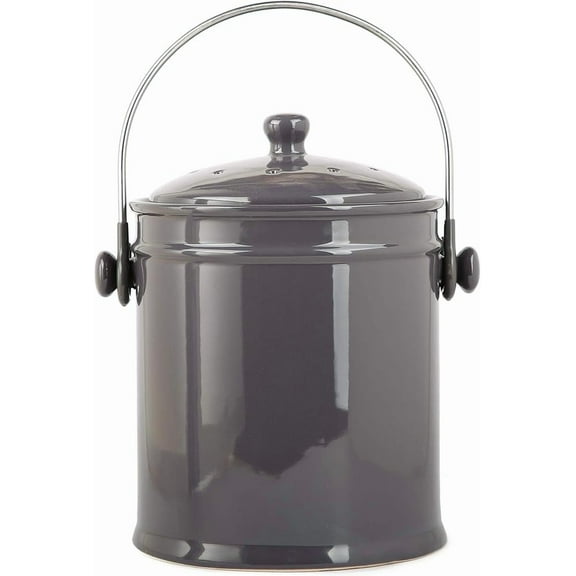 Natural Home 1.8-Gallon Ceramic Compost Bin with Charcoal Filter 鈥?Countertop Kitchen Food Waste Container with Lid 鈥?Odor-Blocking, Dishwasher Safe, Eco-Friendly (Charcoal Gray)