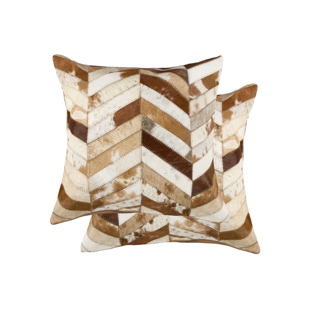 Torino 18" Brown and Natural Cowhide Chevron Pillow Set