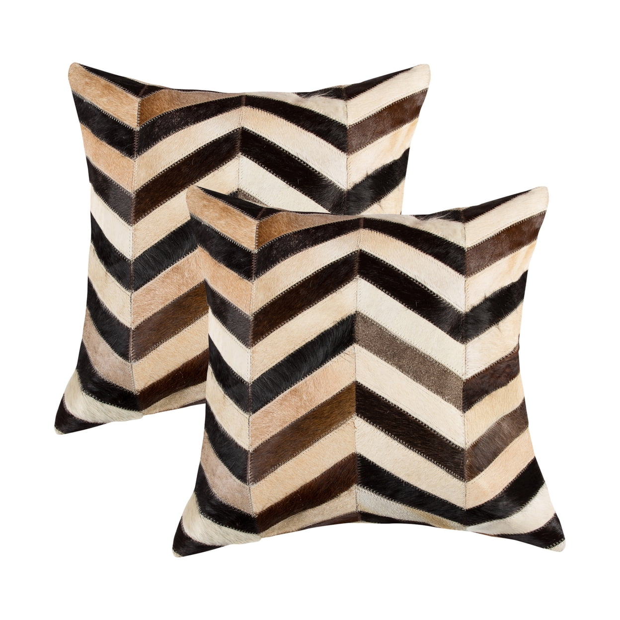 Tri-Color Chevron Cowhide Leather 18" Throw Pillow Set