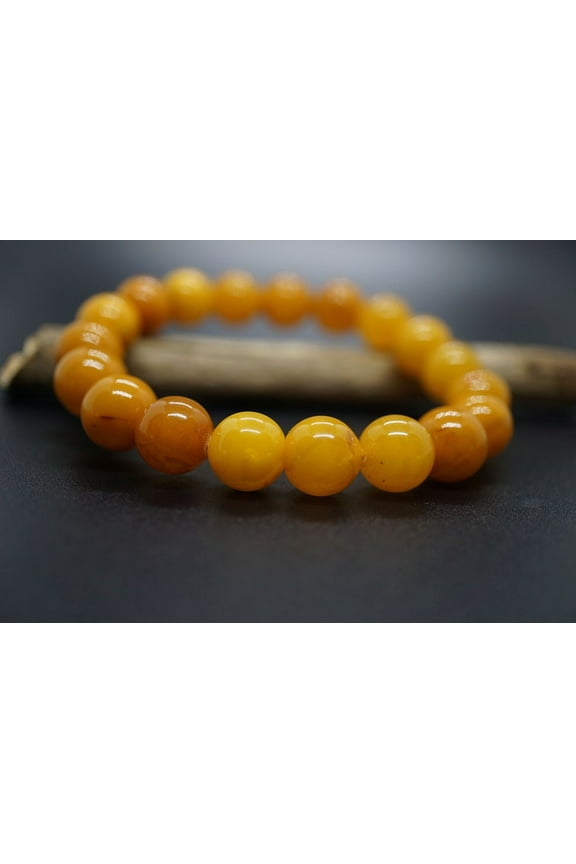 Natural Honey Amber 10mm Round Shape Smooth Cut Beads Stretchable Bracelet for Men & Women.