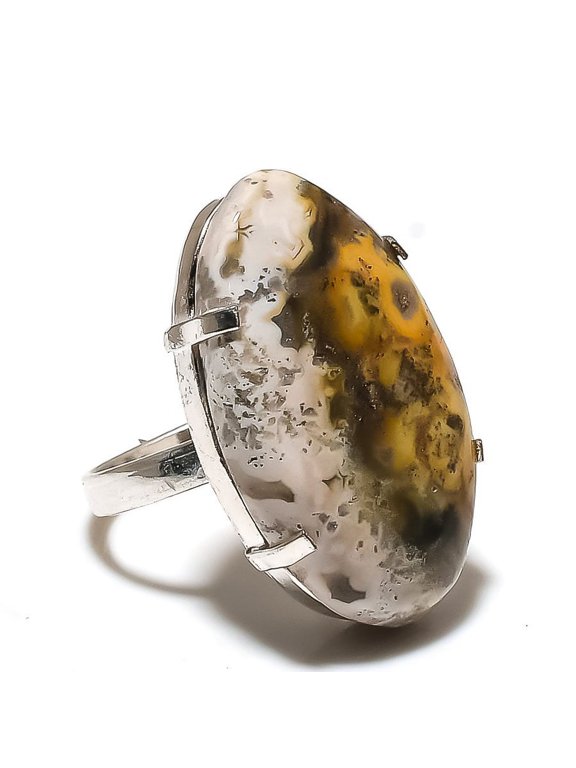 Natural Honey Dendritic Gemstone 925 Sterling Silver Gift Ring Size 9