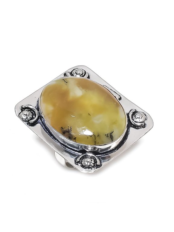 Natural Honey Dendritic Gemstone 925 Sterling Silver Jewelry Ring Size 7