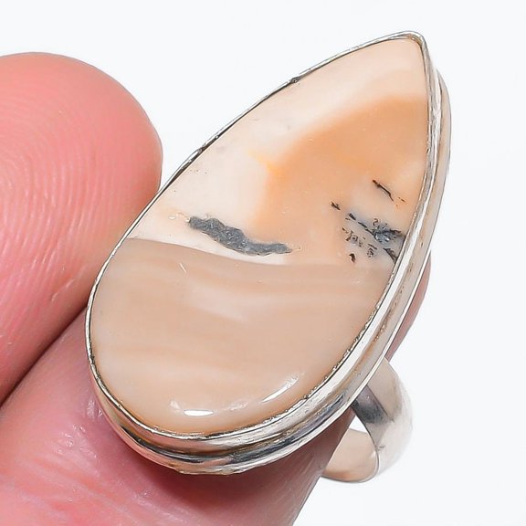 Natural Honey Dendritic Gemstone 925 Sterling Silver Jewelry Ring Size 8.5