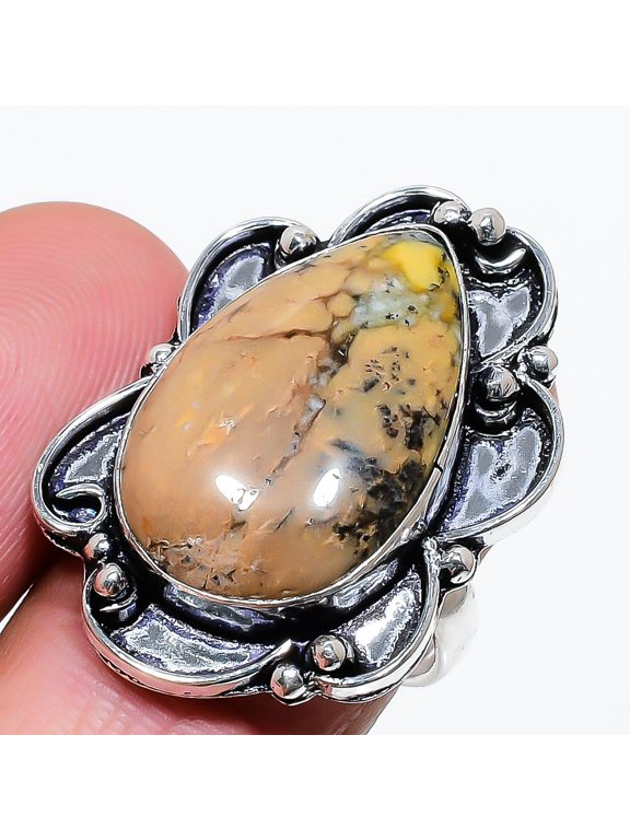 Natural Honey Dendritic Gemstone 925 Sterling Silver Jewelry Ring Size 9