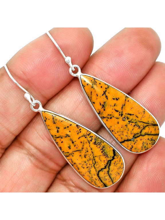 Natural Honey Dendritic Opal 925 Sterling Silver Earrings Jewelry E-1001 SDE84798