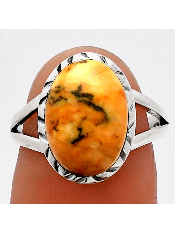 Natural Honey Dendritic Opal 925 Sterling Silver Ring s.6.5 Jewelry R-1074 SDR230800
