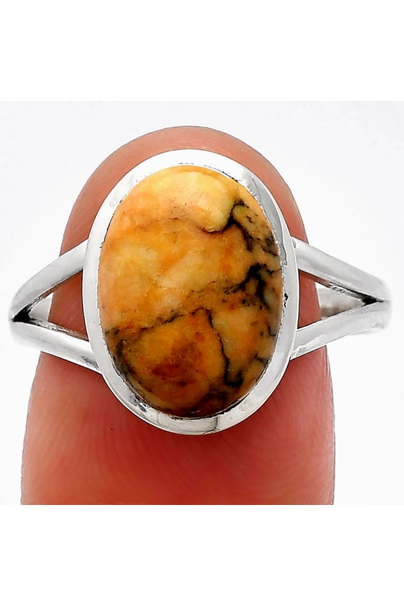 Natural Honey Dendritic Opal 925 Sterling Silver Ring s.9.5 Jewelry R-1005 SDR230420