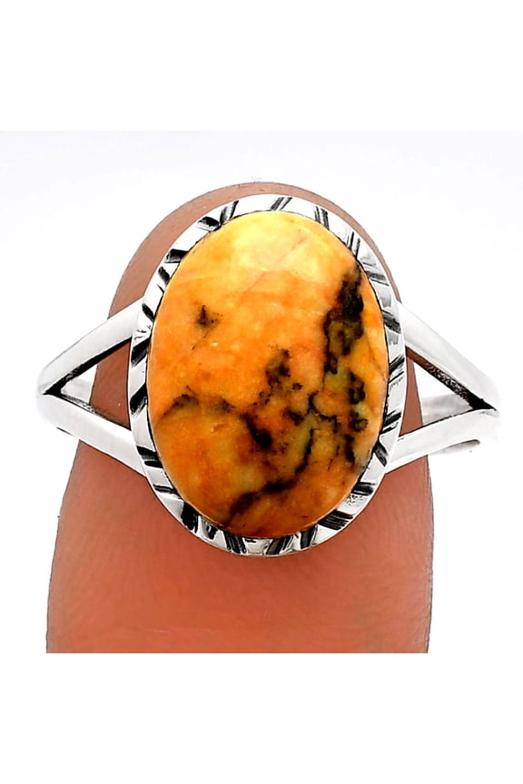 Natural Honey Dendritic Opal 925 Sterling Silver Ring s.9.5 Jewelry R-1074 SDR230842