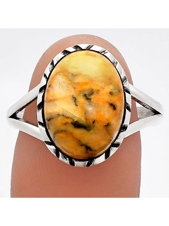 Natural Honey Dendritic Opal 925 Sterling Silver Ring s.9.5 Jewelry R-1074 SDR230893