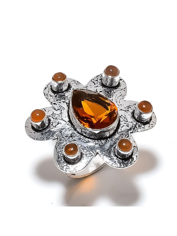 Natural Honey Topaz, Carnelian Gemstone 925 Sterling Silver Ring Size 9