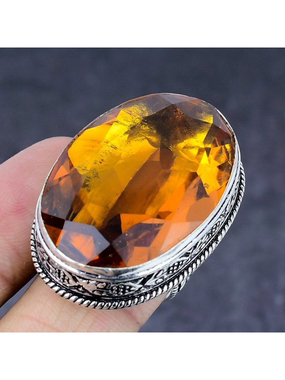 Natural Honey Topaz Gemstone Handmade 925 Steling Silver Gift Ring Size 8