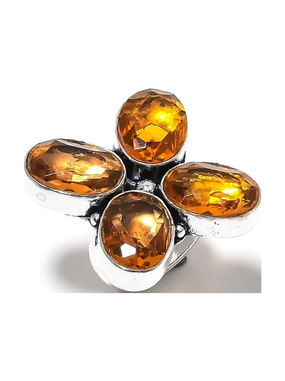 Natural Honey Topaz Gemstone Handmade 925 Sterling Silver Ring Size 6