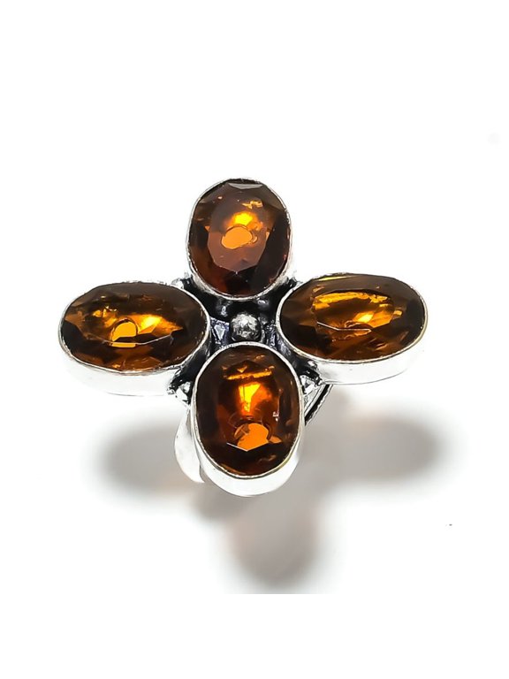 Natural Honey Topaz Gemstone Handmade 925 Sterling Silver Ring Size 9