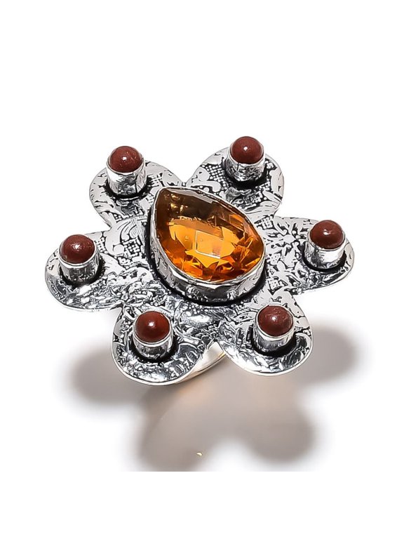 Natural Honey Topaz, Sunstone Gemstone 925 Sterling Silver Ring Size 7