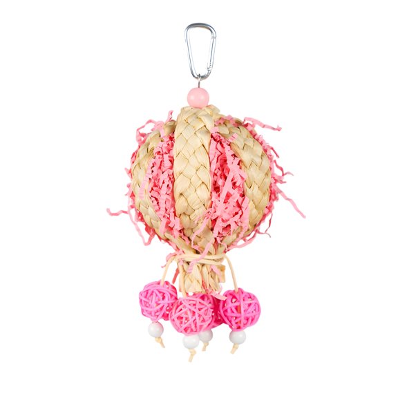Natural Hot Air Balloon Bird Toy, Hand-Woven Parrot Foraging & Chew Toy with Colorful Rattan Balls, Boredom Relief for Small to Medium Parakeets, Cockatiels, Conures
