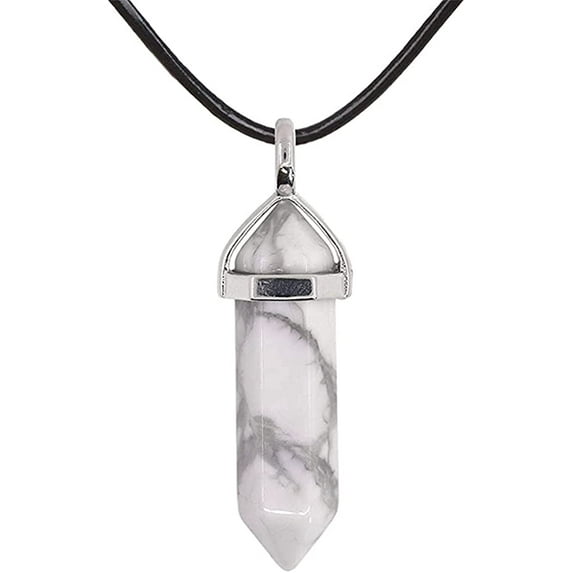 Natural Howlite Gemstone Hexagonal Pointed Reiki Chakra Pendant Genuine Leather Necklace 18 Inch