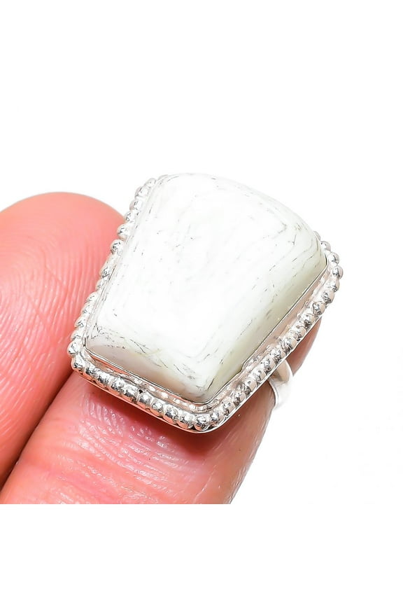 Natural Howlite Jasper 925 Sterling Silver Jewelry Ring Size Adjustable