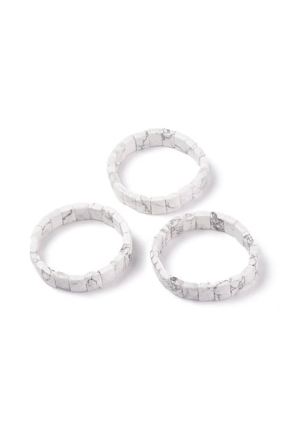 Natural Howlite Stretch Bracelets Faceted Rectangle 2-3/8 inch(6cm) diy