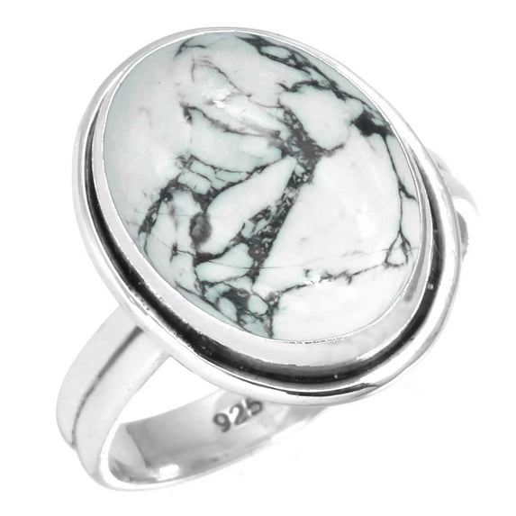 Natural Howlite Women Jewelry 925 Sterling Silver Ring