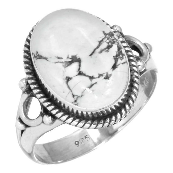 Natural Howlite Women Jewelry 925 Sterling Silver Ring