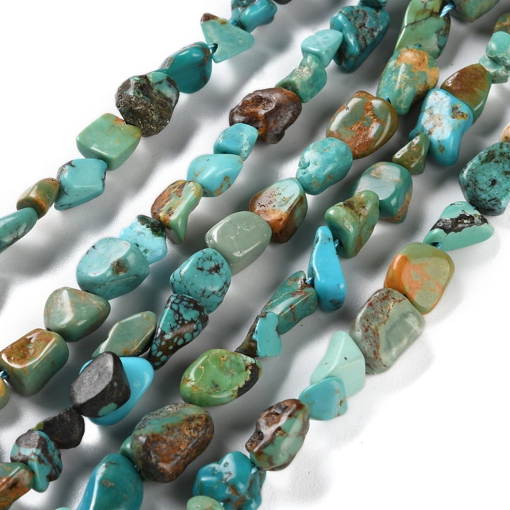 Natural Hubei Turquoise Beads Strands Nuggets Tumbled Stone 4.5~11.5x3~7x3.5~6mm Hole: 1.2mm about 48~68pcs/strand 15.35~15.94''(39~40.5cm)