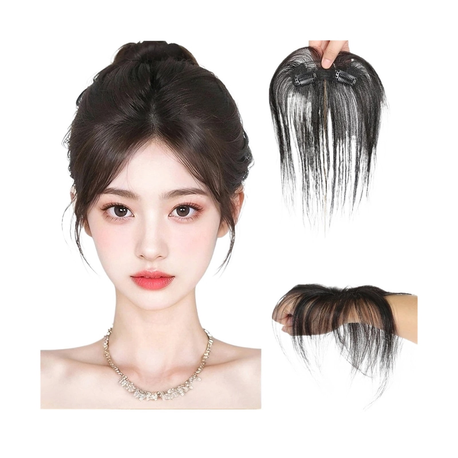Natural Human Hair Clip-In Bangs,Hairline Replacement Lanugo Bangs Hand Woven Hair Bangs with Sideburns Clip in Hair Extensions