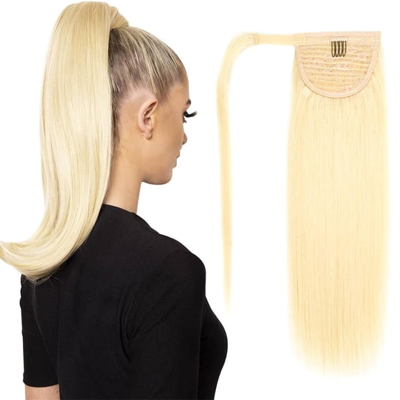 Natural Human Hair Ponytail Hair Extensions #613 Brazilian Remy Wrap Pony Clip In Hair Extension