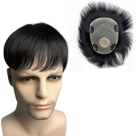 Natural Human Hair Toupee with 4 Clips on Short Hair Men's Wig Male Pieces For Men Baldness 100%  Replacement System Prosthetic