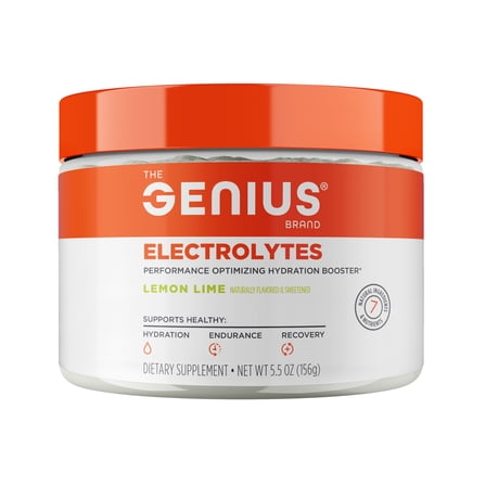 The Genius Brand Genius Electrolytes - Electrolyte Powder for Active Lifestyles - Supports Hydration, Energy, Endurance, Muscle Growth & Recovery - Lemon Lime - 30 Servings
