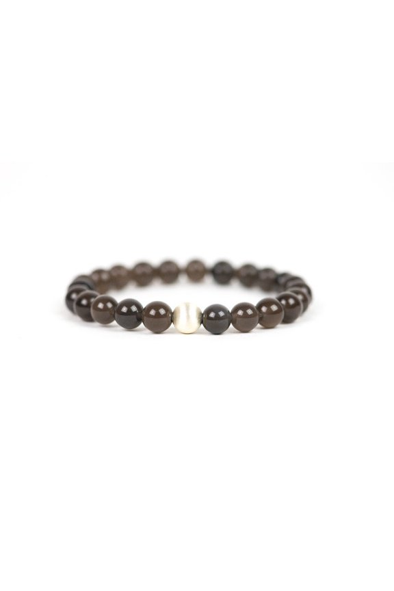 Natural Ice Black Obsidian 8mm Round Shape Smooth Cut Beads Stretchable Bracelet for Men & Women.