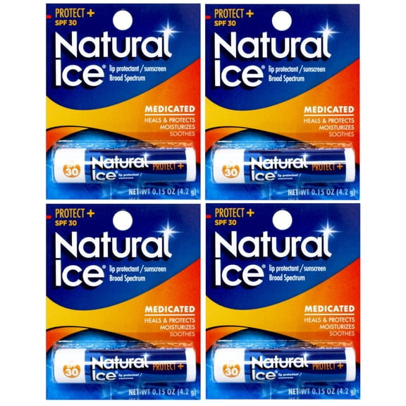 Mentholatum Natural Medicated Ice Lip Protectant Sunscreen, SPF 30, 0.15 OZ (Pack of 4)