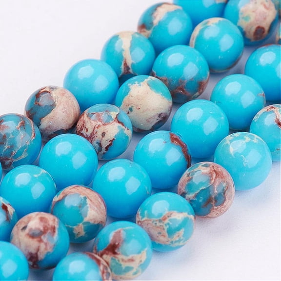 Natural Imperial Jasper Bead Strands Dyed Round Dodger Blue 8mm Hole: 1mm 47pcs/strand 15.7 inch