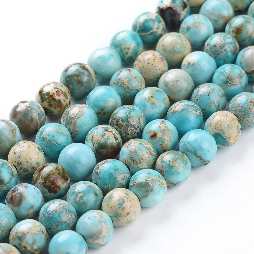 Natural Imperial Jasper Beads Strands Dyed Round Turquoise 8mm Hole: 2mm about 50pcs/strand 15.16 inch(38.5cm)