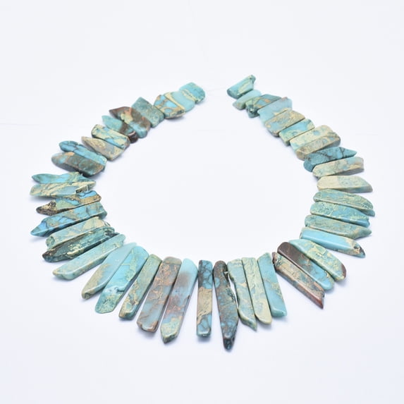 Natural Imperial Jasper Beads Strands Top Drilled Beads Dyed Rectangle Sky Blue 15-65x5-12x4-7mm Hole: 1mm 48pcs/strand 17.5 inch(40cm)