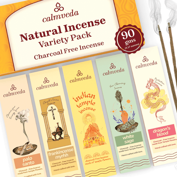 Natural Incense Sticks Variety Pack - (5 Variants) Charcoal Free, Uses Upcycled Flowers