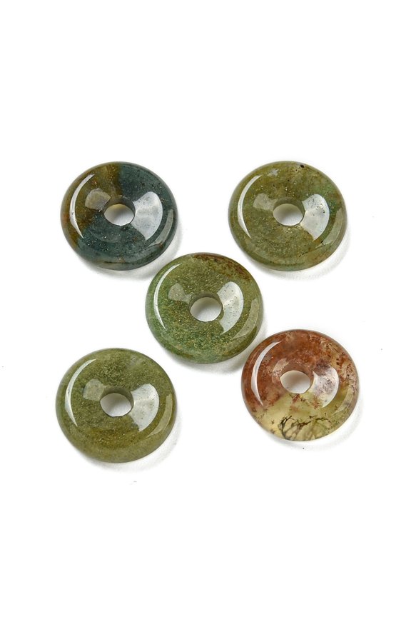 Natural Indian Agate Donut/Pi Disc Charms 12~13x3~4mm Hole: 3mm