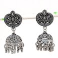 thumbnail image 1 of Natural Indian Look Jhumki Gemstone Silver Tribal Bali Earring 2.01", 1 of 1