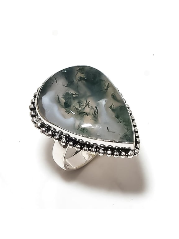 Natural Indian Moss Agate Gemstone 925 Sterling Silver Gift Ring Size 9