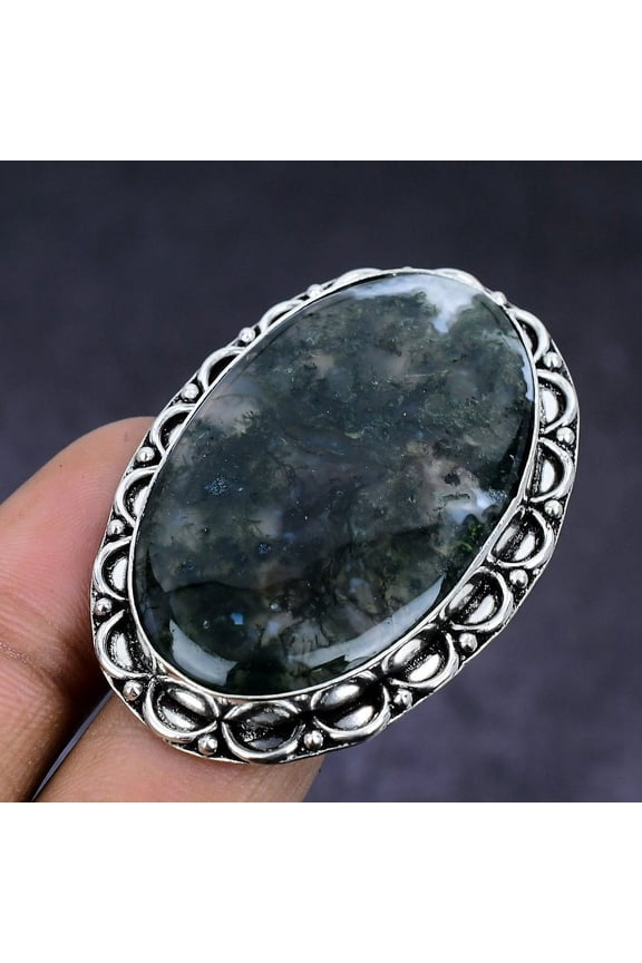 Natural Indian Moss Agate Gemstone 925 Sterling Silver Jewelry Ring Size 9