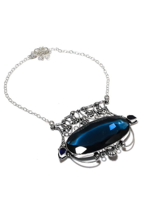 Natural Indicolite Tourmaline Gemstone 925 Sterling Silver Necklace 18"