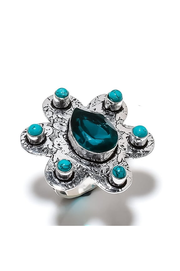 Natural Indicolite Tourmaline Gemstone 925 Sterling Silver Ring Size 10