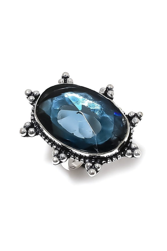 Natural Indicolite Tourmaline Gemstone 925 Sterling Silver Ring Size 6.5