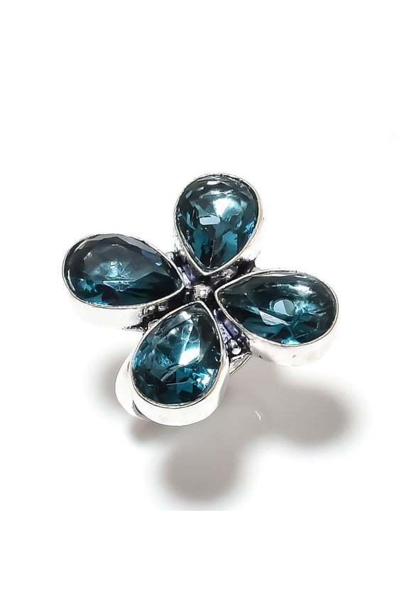 Natural Indicolite Tourmaline Gemstone 925 Sterling Silver Ring Size 8