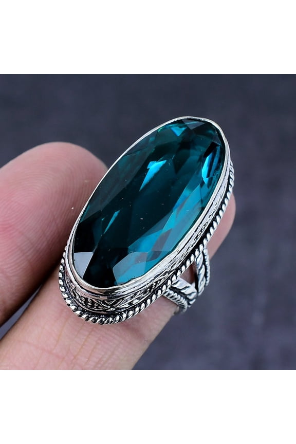 Natural Indicolite Tourmaline Gemstone Handmade 925 Steling Silver Ring S.8