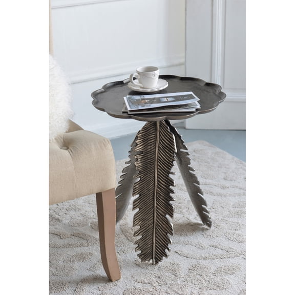 Natural-Inspired Silver Aluminum Leaf Side Table Living Room Accent