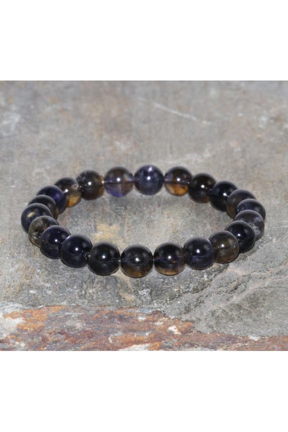 Natural Iolite 10mm Round Shape Smooth Cut Beads Stretchable Bracelet for Men & Women.
