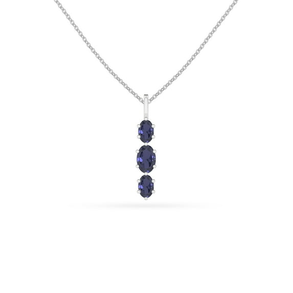 Natural Iolite 3-Stone Oval Shape Pendant Necklace in Sterling Silver for Women with 18-inch Adj. Chain, September Birthstone Jewelry for Her Birthday, Wedding Anniversary, Christmas, Mothers Day