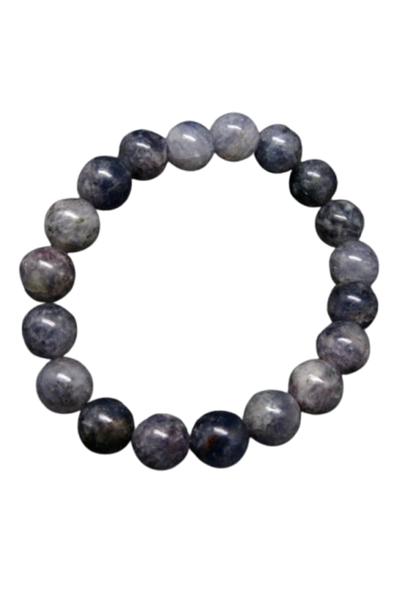 Natural Iolite Cordierite 10mm Round Shape Smooth Cut Beads Stretchable Bracelet For Men & Women. Unisex Bracelet